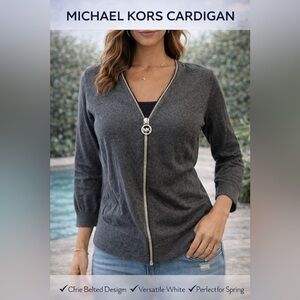 Michael Kors Gray Zip-Front Cardigan Sweater